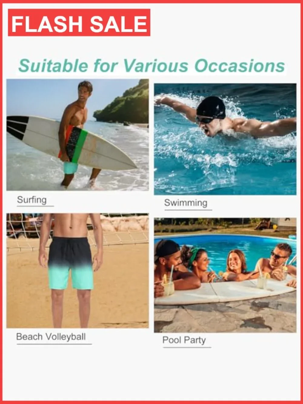 Mens Swim Trunks with Compression Liner 2 in 1 Quick Dry Shorts with Pockets